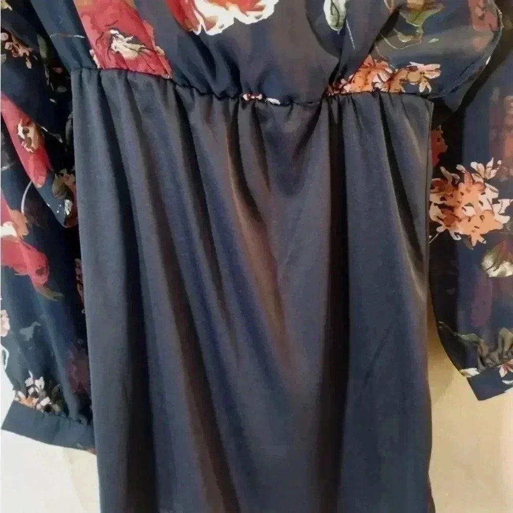 Lulus pretty pretender navy floral mini long sleeve dress - XS - Picture 7 of 12
